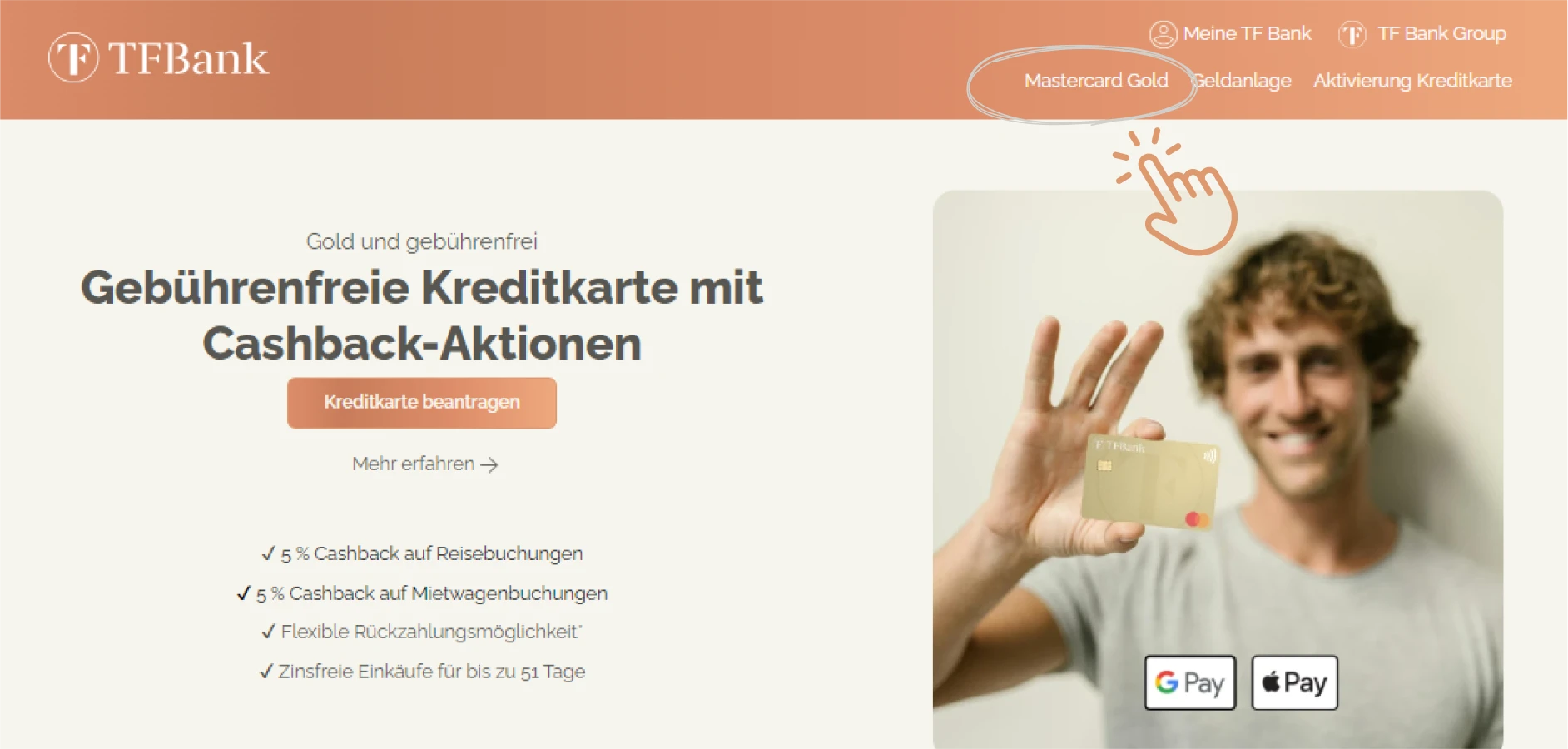 Abbildung der TF Bank Startseite