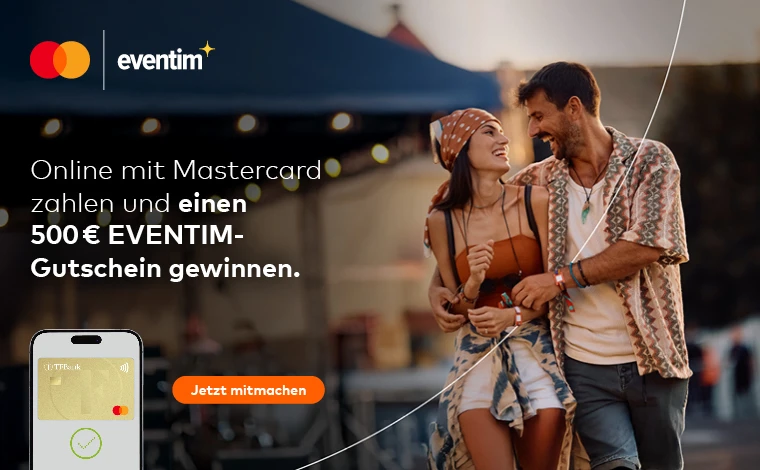 Mit Ihrer TF Mastercard online zahlen und die Chance auf einen 500 € EVENTIM-Gutschein sichern mit 